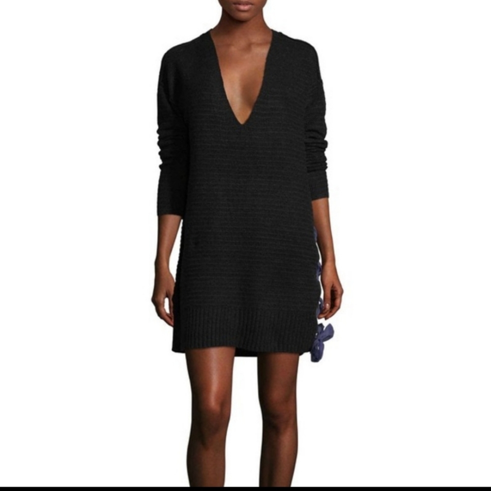 Free People Black Deep V-Neck Sweater Dress